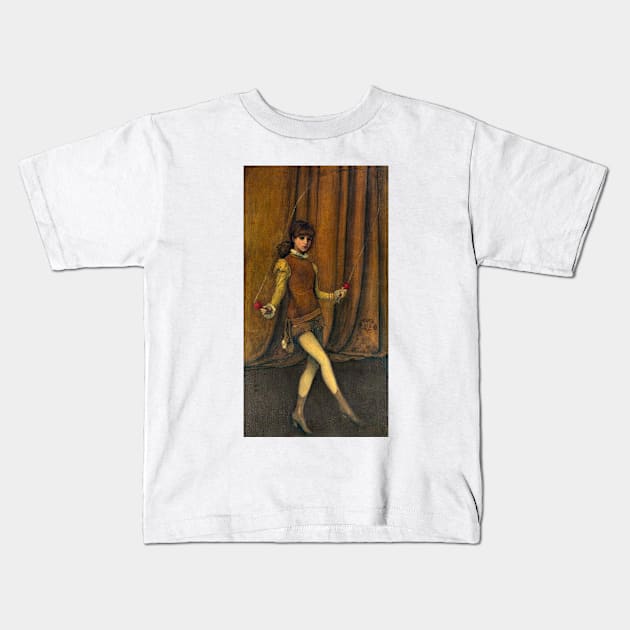 Girl Skipping Rope, Harmony in Yellow and Gold 1876 Connie Gilchrist Kids T-Shirt by rocketshipretro